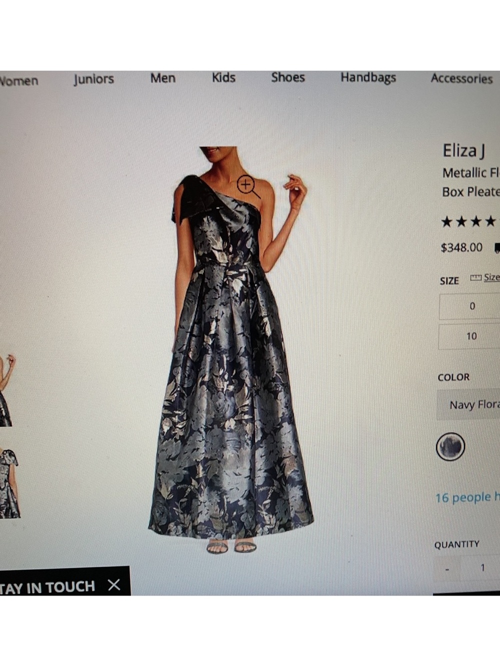 Eliza J Navy and Silver One-Shoulder Floral Evening Gown